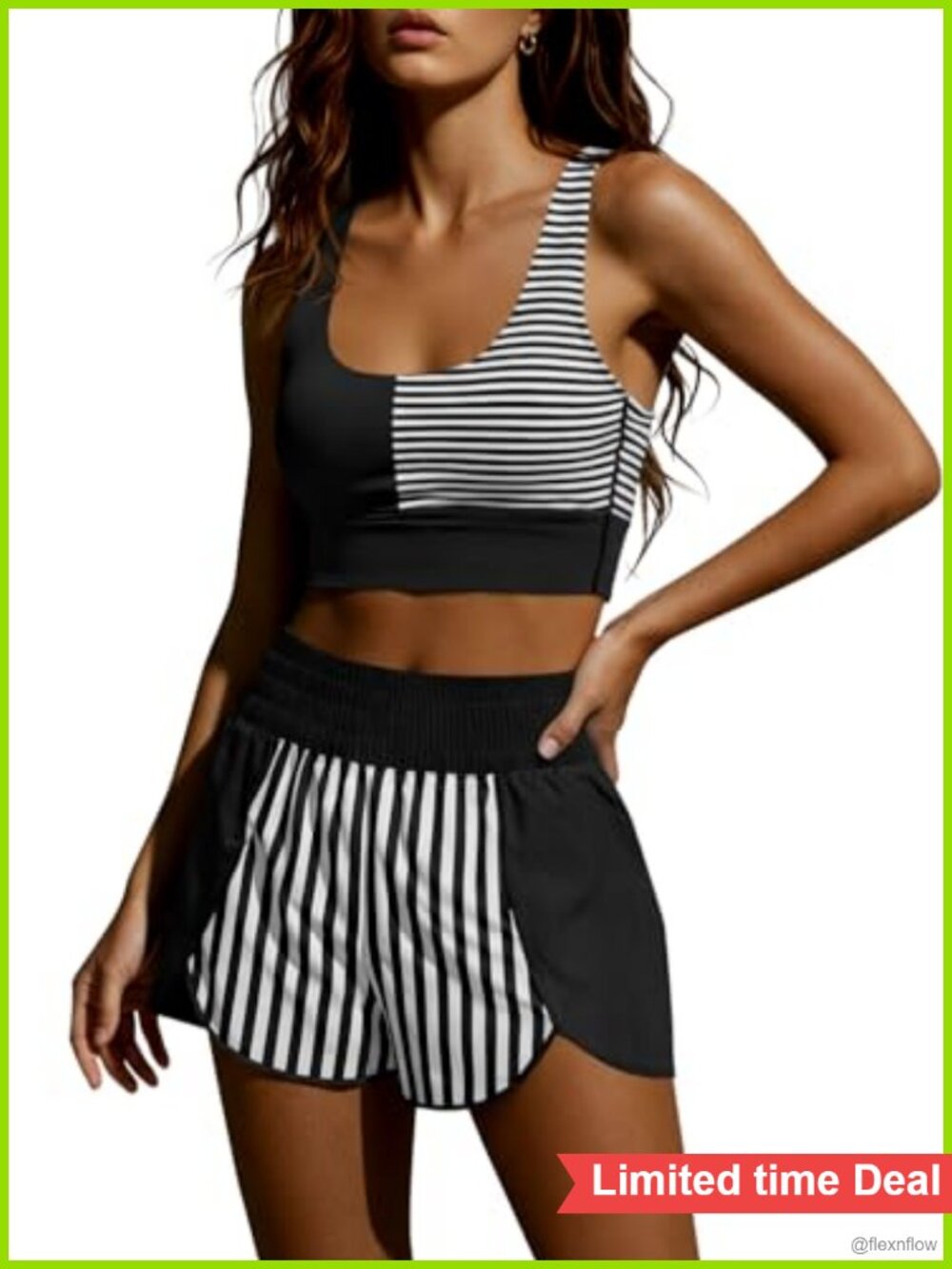 Womens Two Piece Workout Set Cropped Tank Top & Shorts with Built-in Bra